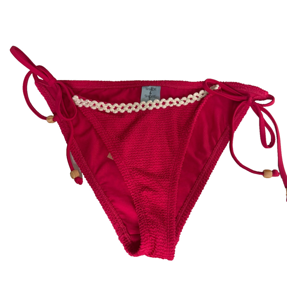 Shade & Shore Women's Pucker Side Tie Low Rise High Leg Cheeky Coverage Bottom M